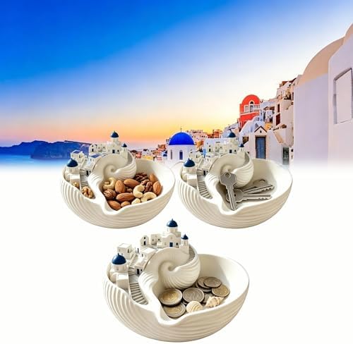 Santorinistyle Catchall Bowl, 3D Printed Greek Island Organizer for Keys, Blue Dome Building Conch Catchall Bowl, Architecture Style Decorative Shell Tray for Keys Coins & Jewelry(3pcs) by Unknown