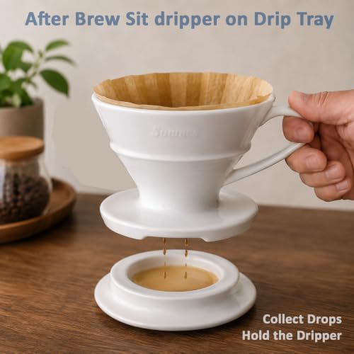 Pour Over Ceramic Coffee Dripper #2 Filters, with Drip Tray - Image 3