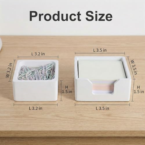 Concrete Desk Organizer Set of 2 - Minimalist Sticky Note Holder & Paper Clip Dispenser - Heavy Duty Office Desk Accessories with Non-Slip Base for Home Workspace Organizer & Desk Decor, White - Image 3