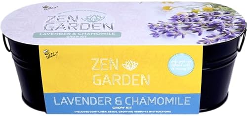 Buzzy Seeds Chamomile & Lavender Zen Grow Kit, Metal Windowsill Planter by BUZZY