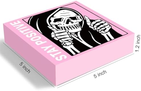 Cute Halloween Decor Indoor Skull Gothic Home Decor Goth Decor Halloween Skeletons Stay Positive Skulls Skeleton Man Sign for Home Office Desk Accessories Gifts 5 x 5 Inches (Pink) - Image 2