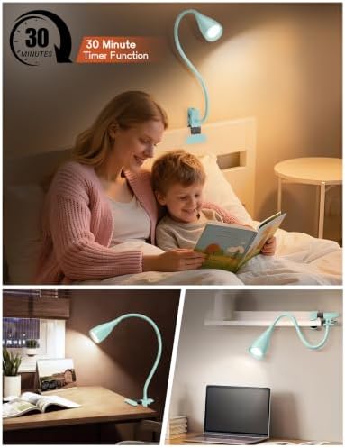 Reading Light for Book in Bed,Clip on Light Reading Lamp with Adapter Teal - Image 5