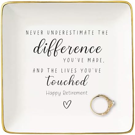 NZY Retirement Gifts for Woman,Never Underestimate,Happy Retirement Appreciation Gift for Women,Coworker,Boss,Nurse,Teacher,Friend,Mom-Ceramic Jewelry Tray Trinket Holder Ring Dish by NZY
