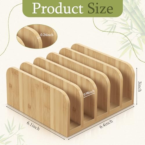 Lineshading Bamboo Letter Organizer, 5 Compartments Desk Mail Organizer, Desktop Envelope Holder and Letter Sorter, Countertop Paper File Holders with Anti Slip Mat for Home Office(Wood Color) - Image 3