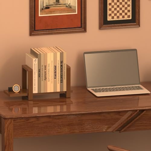 100% Solid Wood Adjustable Desktop Bookshelf, Retro Tabletop Bookshelf, Desk Shelf for Living Room, Home, Office, Perfect for Magazine, Books, Cookbooks, No Tools Required to Assemble (Walnut Brown) - Image 5