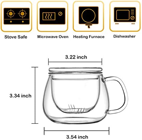 13oz Clear Glass Tea Infuser Cups wtih Filter Basket and Lid for Loose Leaf - Image 5