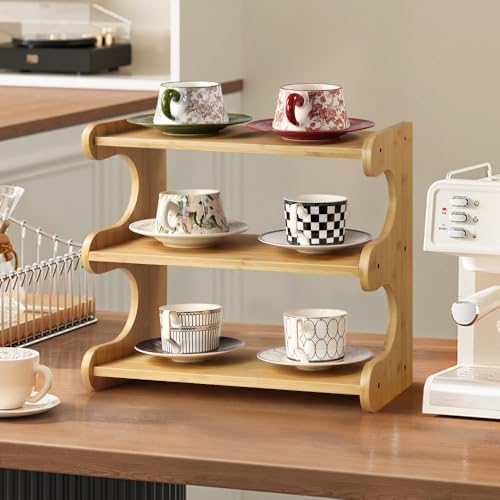 BFTOU Bamboo Desk Organizer Multifunctional 3 Tier Office Table Shelf Bookshelf Supplies Storage Rack for Kitchen Living Room - Image 2