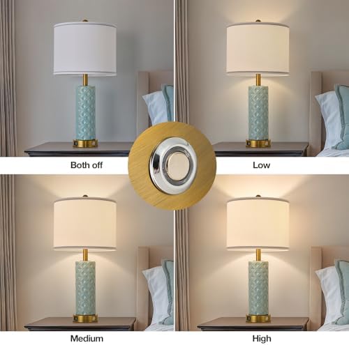 Set of 2 Table Lamp for Living Room Bedroom Farmhouse,26'' Touch Control Bedroom Spa Blue Ceramic Lamps 3-Way Dimmable Bedside Lamps with USB A+C Ports Linen Shade for Home - Image 4