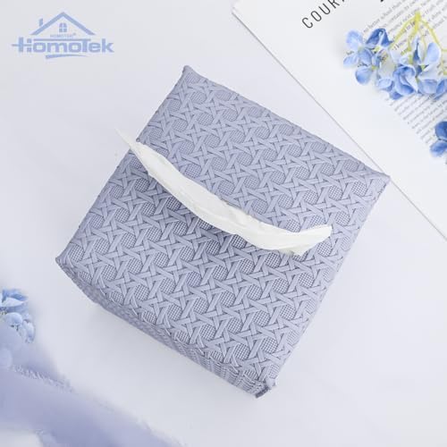 HOMOTEK 2 Pack Tissue Box Cover, Square PU Leather Tissue Holder, Decorative Facial Tissue Cube Paper Organizer Dispenser for Bathroom, Night Stands, Desk, Car 5X5X5'' - Rattan Weave,Lavenderpurple - Image 2