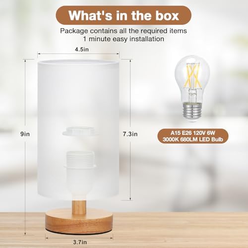 Fenmzee Small Table Lamps (White Shade - Wood Base, 9" Inline Control) - Image 3