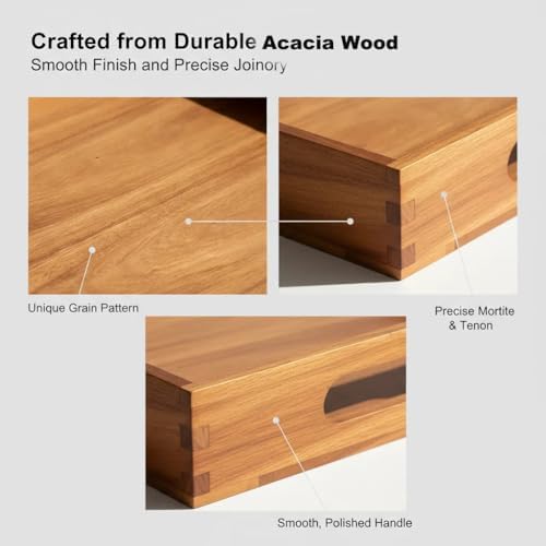 Serving Tray with Handles, 20 Inch Large Square Ottoman Tray Acacia Wood Decorative Tray for Living Room, Ottoman Coffee Table, Kitchen, Appetizers, Breakfast, Patio, Party - Image 6