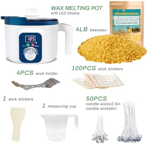 Handnatur Beeswax Candle Making Kit for Adult, 4lb Wax for Candle Making, Including Organic Beeswax with Digital Wax Melter, Cotton Wick, Wick Stickers - Image 2