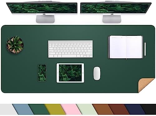 AFIING Cork Desk Mat 55" x 17", Dual-Sided Natural Cork & PU Leather Desk Pad, Non-Slip Waterproof Large Mouse Pad for Office, Home & Gaming (Dark Green) by AFIING