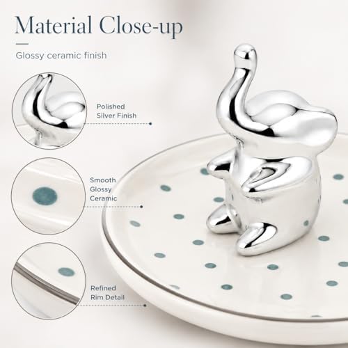 Ring Holder Jewelry Dish Elephant Ceramic Trinket Tray for Rings Earrings Necklace Bracelet Keys, Silver Elephant Jewelry Organizer Dish for Vanity Nightstand Bathroom Countertop - Image 5