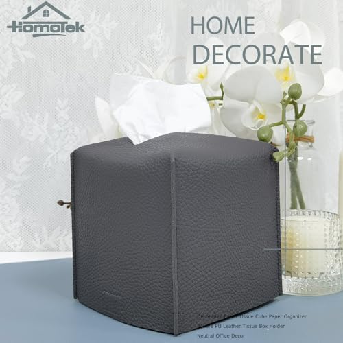 HOMOTEK 2 Pack Tissue Box Cover, Square PU Leather Tissue Holder, Decorative Facial Tissue Cube Paper Organizer Dispenser for Bathroom, Night Stands, Desk, Car 5X5X5'' - Beige, Pebble Grain - Image 3