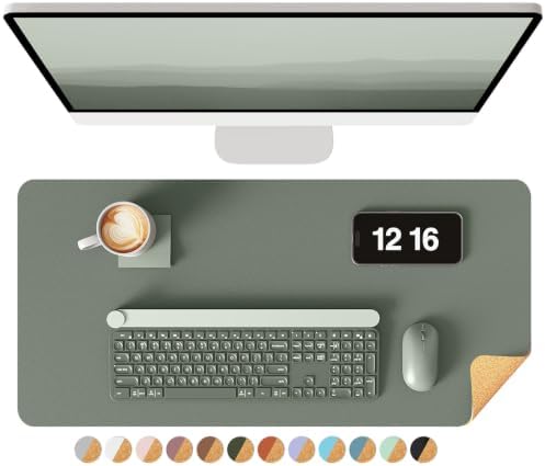 YSAGi Double-Sided Desk Pad, 23.6"x13.7"Leather Desk Mat, Eco Cork Desk Pad Protector,Large Mouse Pad,Waterproof Desk Blotter for Office/Home(Jungle Green) by YSAGi