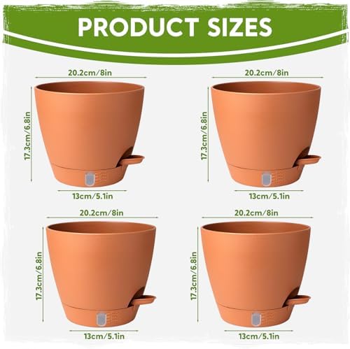 8 Inch Self Watering Pots for Indoor Plants, Plastic Planters with Deep Reservoir & Drainage Holes, Flower Pots for Monstera, Snake Plant & Peace Lily, Worry-Free Vacation Care (Terra Cotta, 8 inch) - Image 2