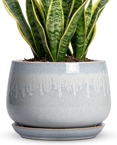 9 Inch Ceramic Pots for Plants, Indoor Plant Pots, Grey-White by Fivepot