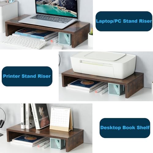 TEAMIX 20 inch Wood Monitor Stand Riser, Desktop Riser Shelf, Rustic Brown - Image 5