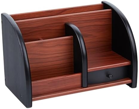 Wood Desk Organizer, Walnut Brown Table Top Organizer, Handcrafted Wooden Desktop Storage for Pens, Office Supplies, and Small Items.. by Unknown