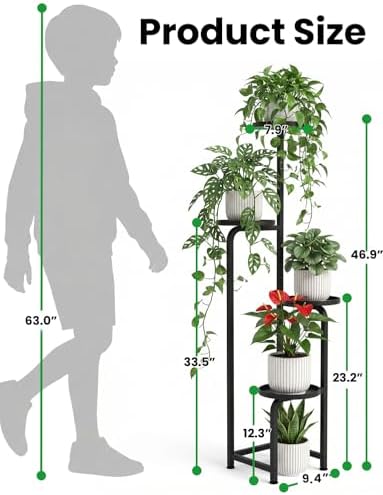 TOSKING Tall 4-Tier Square Metal Plant Stand Outdoor, Drainage Trays, Black - Image 3