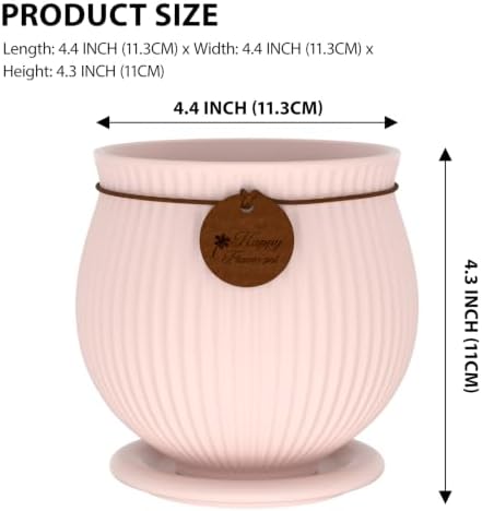 4.4 Inch Pink Ceramic Planter with Drainage Hole and Saucer - Image 2