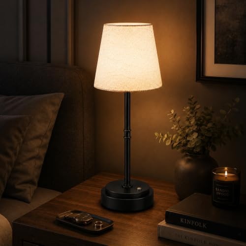 Rechargeable Cordless Table Lamp, Battery Operated Bedside Lamp, Black by Litluzecozy