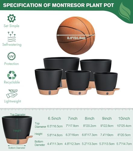 5-Pack 10/9/8/7/6.5Inch Self Watering Plant Pot for Inoor/ Ourdoor Plants - Image 4