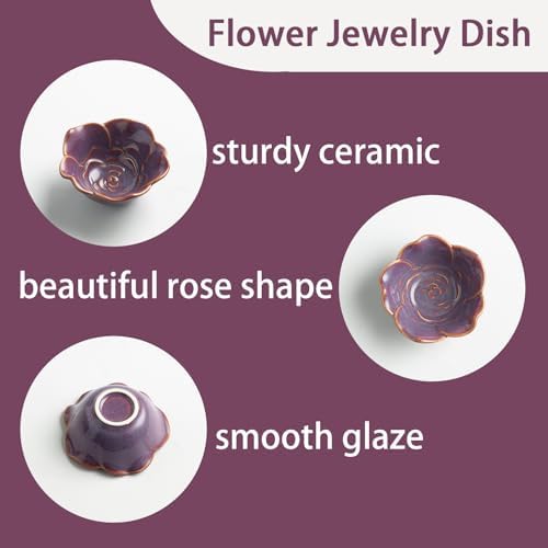 Mecaikru Ceramic Flower Jewelry Dish, 3.5 in Ring Tray with Gift Box & Card - Image 3