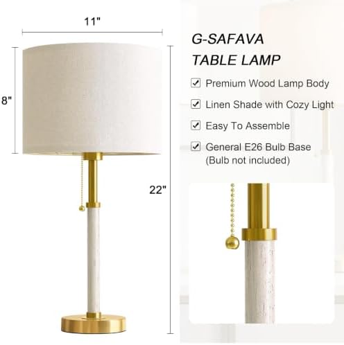 Wood Table Lamps 22" Mid Century Modern Lamps for Bedroom Living Room Lamps - Image 2