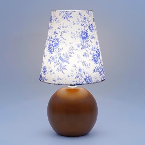 Vintage Wooden Night Lamp, Wood Base Fabric Lampshade, Adjustable Light Color and Brightness with Power-Off Memory, Safe USB Powered, Retro LED Table Light for Bedroom Living Room Office (BlueFlowers) by KVPPVTLighting