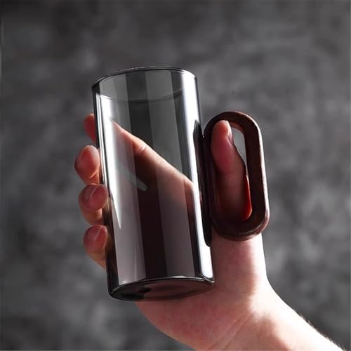 Glass Cups Glass Mug with Walnut Handle, 11.8Oz Clear Borosilicate Coffee Tea Cup for Home Office Drinking Glasses(Gris) - Image 3