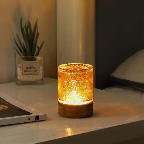 Mini Soft Warm Light Lamp Battery Operated Portable Night Light with Timer, Small Glass Vintage Dim Sleep Nightlights, Battery Powered Wireless Night Lights for Adults, Copper by Unknown