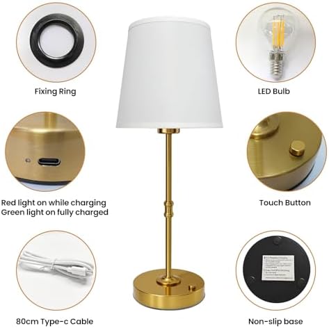 Gold Portable Cordless Table Lamp, Rechargeable Bedside Lamp, Tall - Image 5