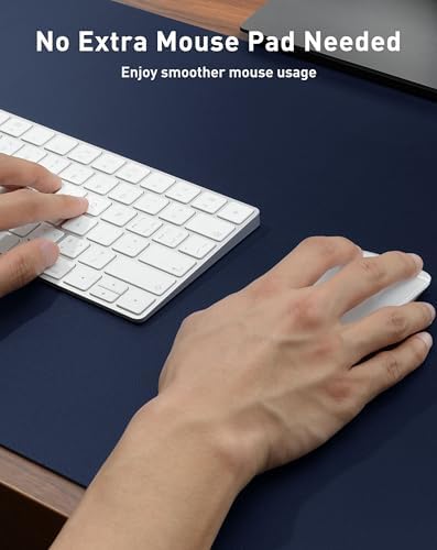 Aothia Faux Leather Desk Mat - Large Mouse Pad, Non-Slip PU Leather Blotter, Waterproof Writing Surface for Office and Home (Dark Blue, 42" x 17") - Image 4