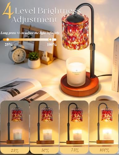 Briever Dimmable Candle Warmer Lamp with Timer, Height Adjustable Electric Candle Wax Warmer, Birthday Gifts for Women Mom, House Warming Gifts New Home Decor, Solid Wood Base, Walnut Tortoiseshell - Image 3