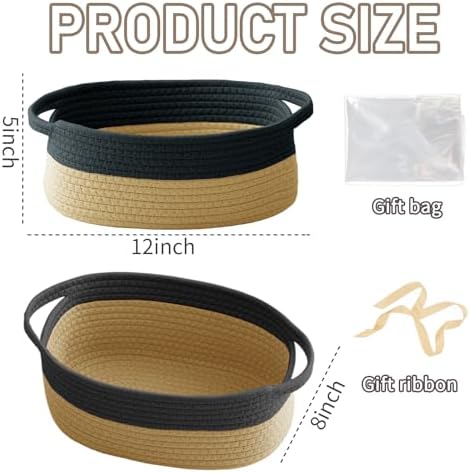 JMvicyroam Small Woven Basket, Empty Gift Basket, Black&Jute/1 Pack - Image 2