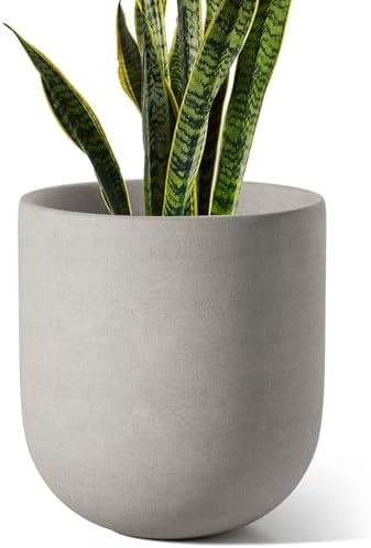 LE TAUCI 10 Inch Plant Pot, Ceramic Pots for Plants with Drainage Hole and Rubber Plug, Plant Pots Indoor for Home Garden Patio Office, Cylinder Flower Planter Pot, Neutral Gray by LETAUCI