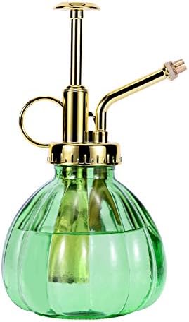 Glass Plant Mister Spray Bottle, 6.5" Green Glass Water Spray Bottle with Gold Top Pump Small Watering Can, Small Plant Sprayer Mister for Indoor Outdoor House, Green+Gold (Green+Gold C) by Aebor