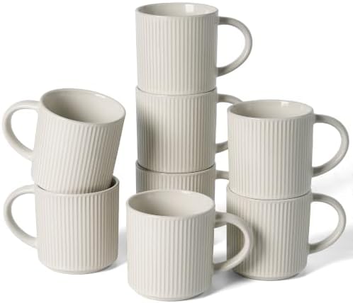 famiware Coffee Mug Set of 8, Star 12 oz Ceramic Mugs Cups Set with Handle by Famiware