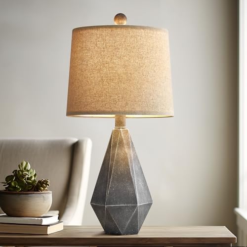 PoKat 20.25" Rustic Farmhouse Table Lamp Sets of 2 for Living Room Bedroom Deep Grey Contemporary Classic Bedside Nightstand Lamp with White Fabric Shade, Suitable for Small Place - Image 4