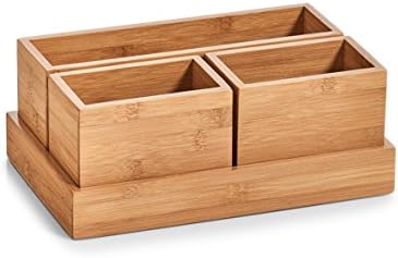 Zeller 25387 Organiser Set 4 Pieces Bamboo Approx. 28 x 17.7 x 11 cm Office Makeup Utensils Storage by Zeller