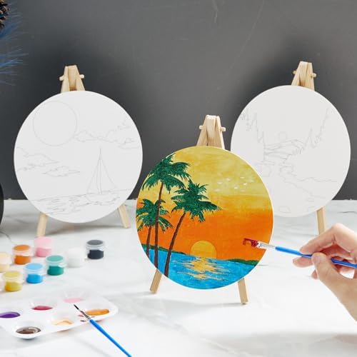 Supervitae 72 Pcs Landscape Round Pre Drawn Canvas Kit 5.9" Paint & Sip Kit - Image 5