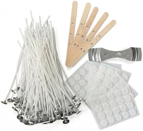 Candle Making Kit – 100 Pre-Waxed Wicks (6 Inch/15cm), 100 Wick Stickers, 5 Wooden & 1 Metal Cantering Device Holder – Low Smoke Cotton Core for Soy & Beeswax DIY Candle Crafting by Unknown