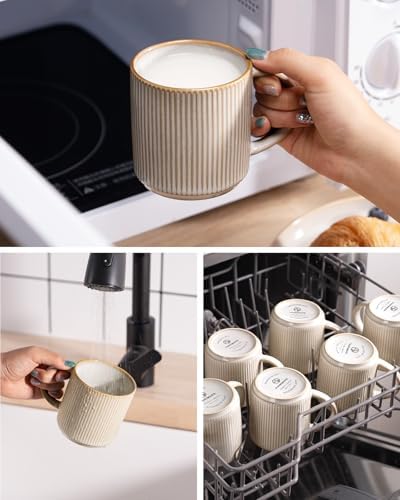 famiware Coffee Mug Set for 6, Star 12 oz Catering Mugs Cup Set with Handle for Coffee, Tea, Cocoa, Milk - Ceramic Stoneware Drinkware Set, Cappuccino White (Pack of 2) - Image 6