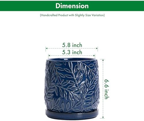 D'vine Dev Embossed Leaves Ceramic Planter, 6 in, Midnight Blue, 27-A-X-3 - Image 3