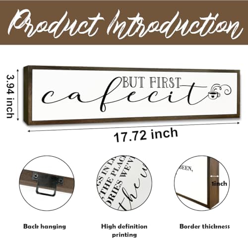 Coffee Wood Sign, Farmhouse Coffees Wall Decoration, Home Kitchen Decor for Shelf Tabletop, Cafe Coffee Station Decor, Coffees Lover Gift, But First Cafecito Sign, 17.8x4x1.2 inches - Image 2
