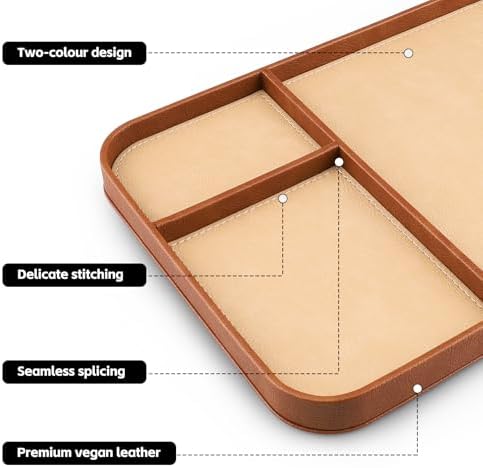 SENEN Leather Tray, Stylish and Organized Multifunctional Tray, for Table Entryway, Premium PU Leather, Catchall Tray for Keys, Watch, Wallet, Jewelry, and More (Brown Frame) - Image 4