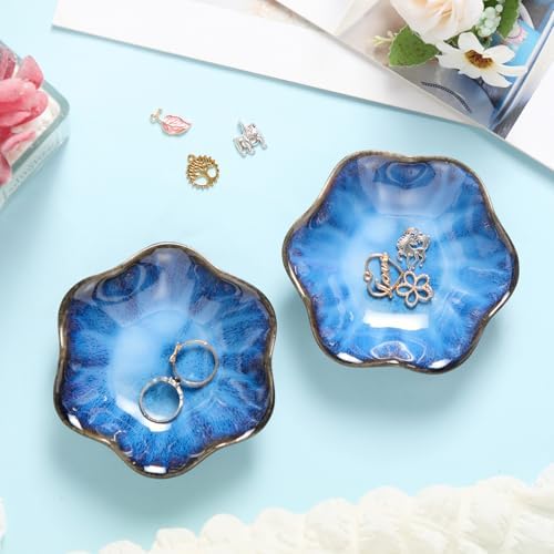 Teenyyou 8 Pcs Ceramic Jewelry Dish Bulk Small Trinket Tray, Blue - Image 5