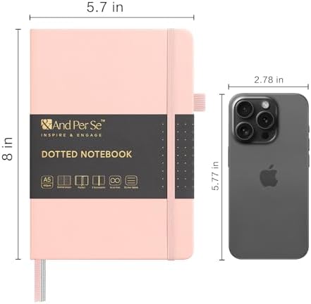 &And Per Se Dotted Journal Notebook, A5 Hardcover Leather Dotted Journal, 160 Pages 100gsm Thick Dot Grid Paper, 3 Sheets of Stickers Included - 5.7'' x 8'' (Pink) - Image 2